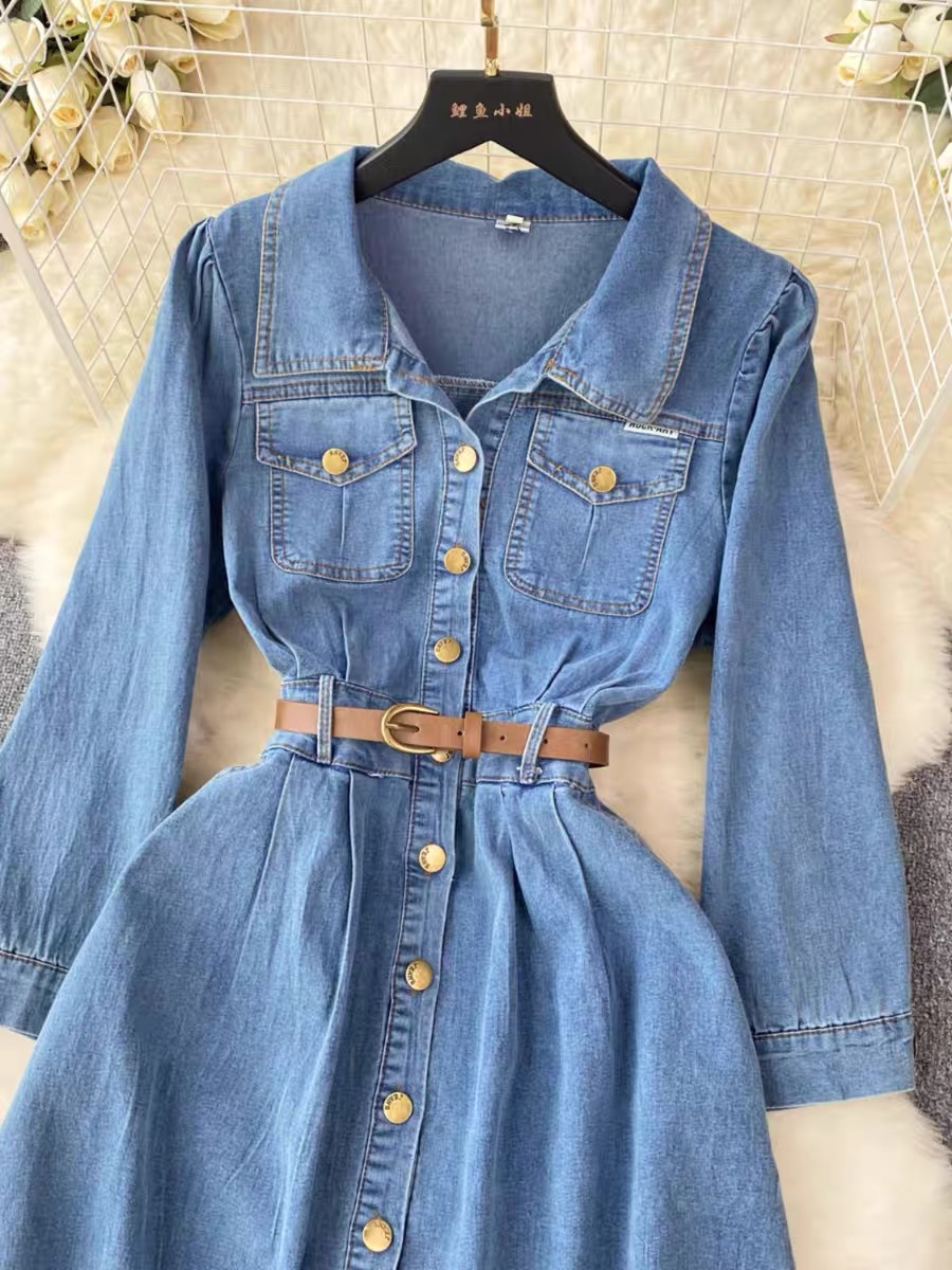 Kerry modern denim dress & belt DD15 images
